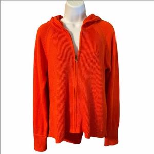 Athleta Orange Zip-up Waffle Sweater Hood Large
